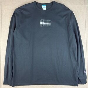 Champion Men‎ 2XL Black Long Sleeve Shirt Script Logo Spellout Graphic Tee